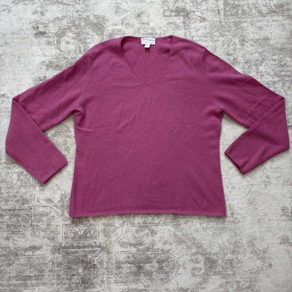 Charter‎ Club Womens L Bubblegum Pink 100% Cashmere Sweater Luxury Long Sleeves